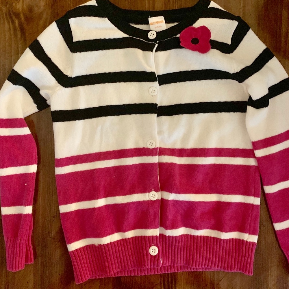 Gymboree White, Pink & Black Striped Sweater